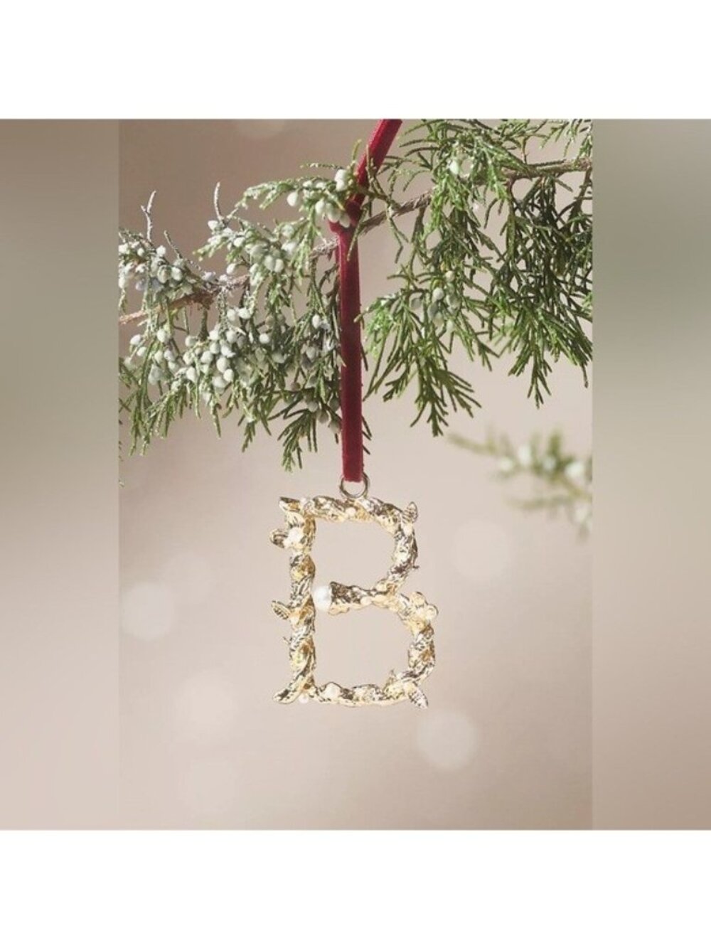 Anthropologie Aurelia Gold Pearl Monogram Letter “B” Initial Ornament NWT